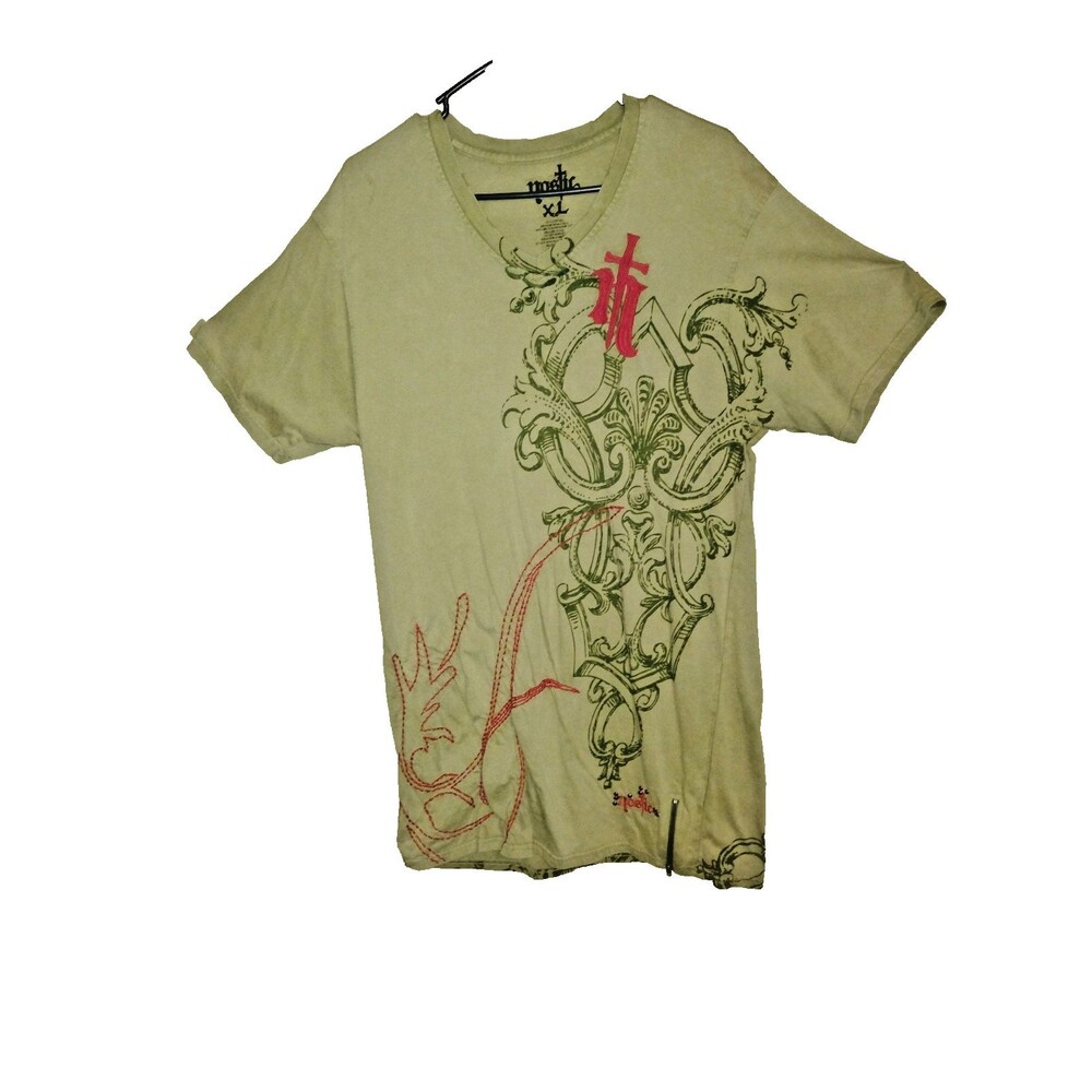 Nostic XL Gothic Emo All Over Graphics Short Sleeve T Zipper Studs Embroidered